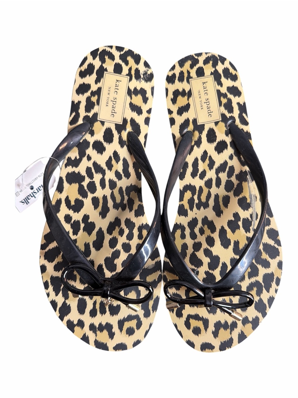 kate spade Black & Leopard Print Jelly Flip Flops size 8 M